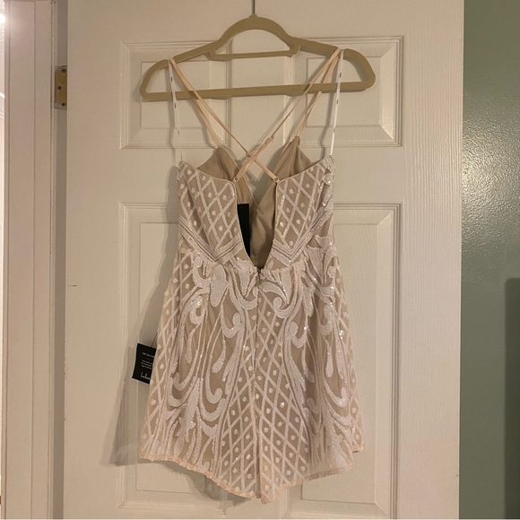 COPY - NWT Lulus Catch a Spark White and Beige Sequin Romper - Picture 5 of 7